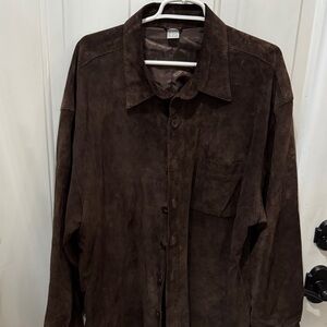 Men's Brown Suede button up long sleeve shirt